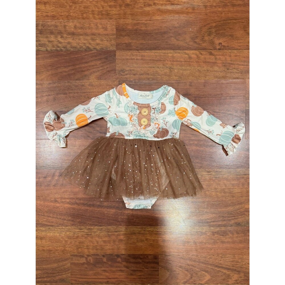 Marie Nicole - Pumpkin Print Tutu Bodysuit Dress